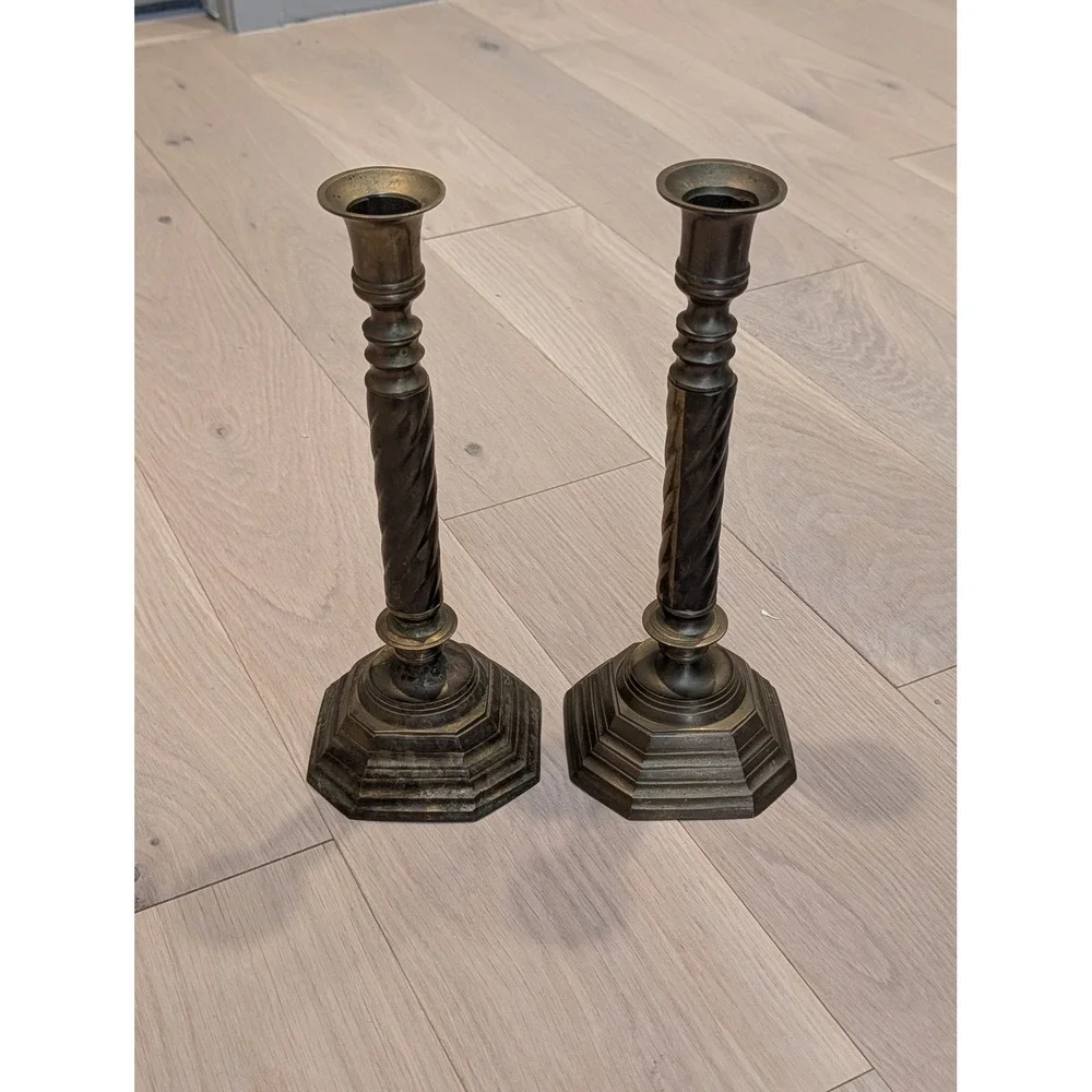 Vintage RIH Solid Brass Barley Twist Candlesticks – 12
